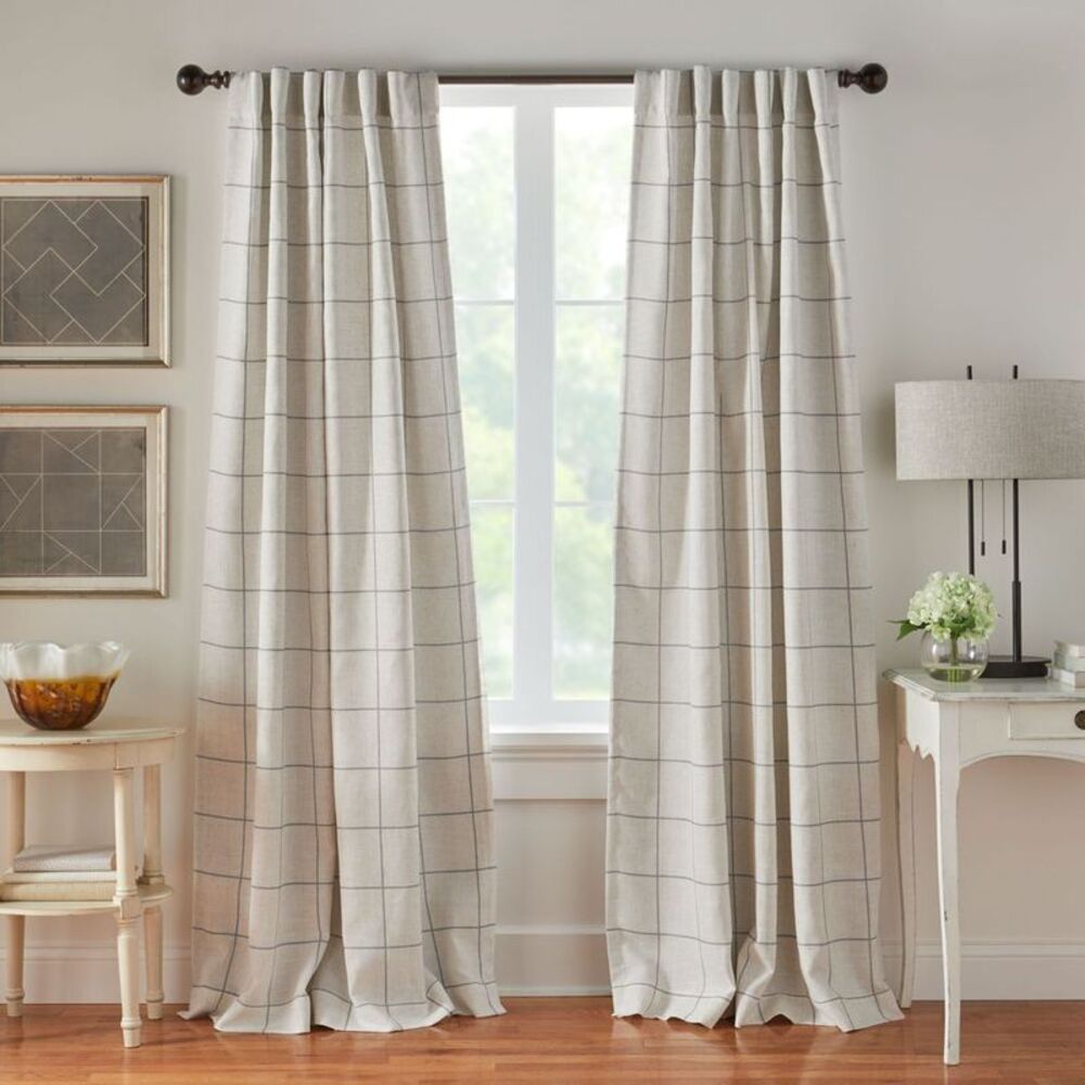 52"x95" Brighton Windowpane Plaid Room Darkening Curtain Panel - Gray